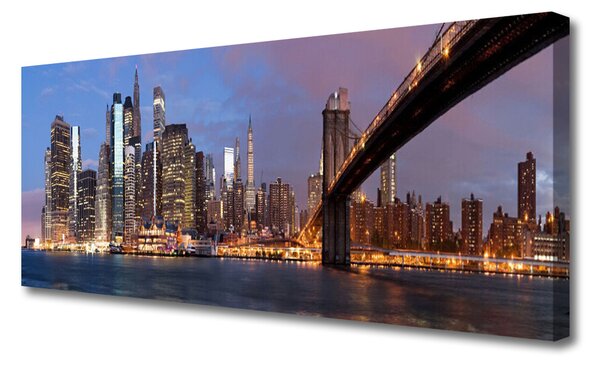 Tablou pe panza canvas Bridge City Case Galben Maro Gri Albastru