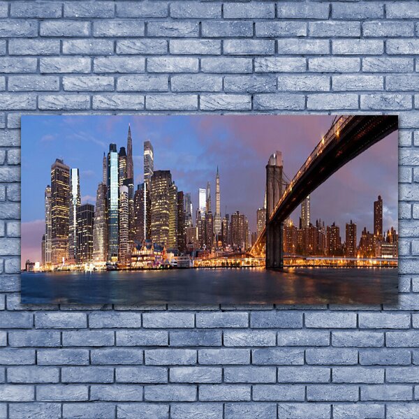 Tablou pe panza canvas Bridge City Case Galben Maro Gri Albastru