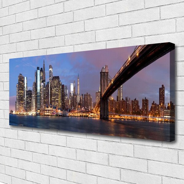 Tablou pe panza canvas Bridge City Case Galben Maro Gri Albastru