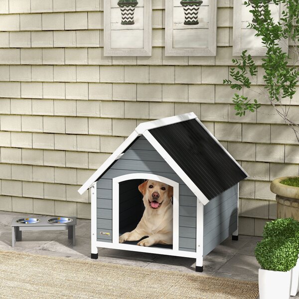 PawHut Cușcă pentru Câini, Casă din Lemn pentru Câini cu Podea Detașabilă, Adăpost pentru Animale de Companie cu Lemn Anticoroziv, 84x99x87 cm, Gri