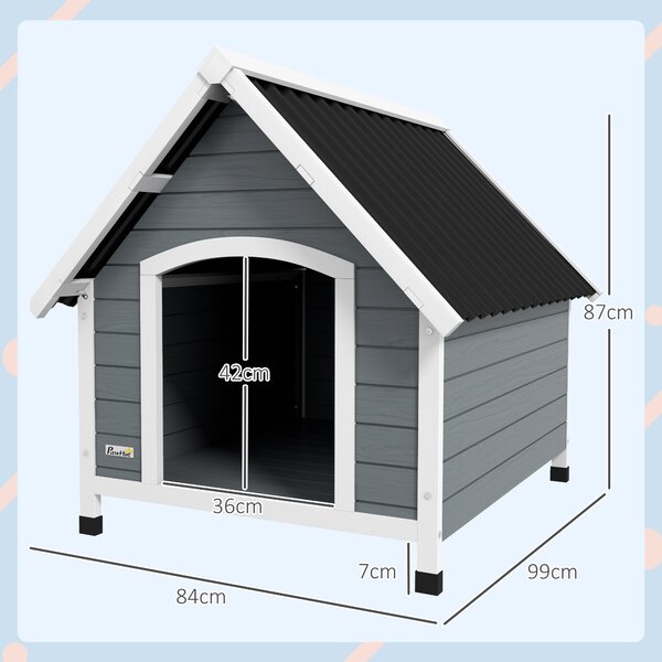 PawHut Cușcă pentru Câini, Casă din Lemn pentru Câini cu Podea Detașabilă, Adăpost pentru Animale de Companie cu Lemn Anticoroziv, 84x99x87 cm, Gri