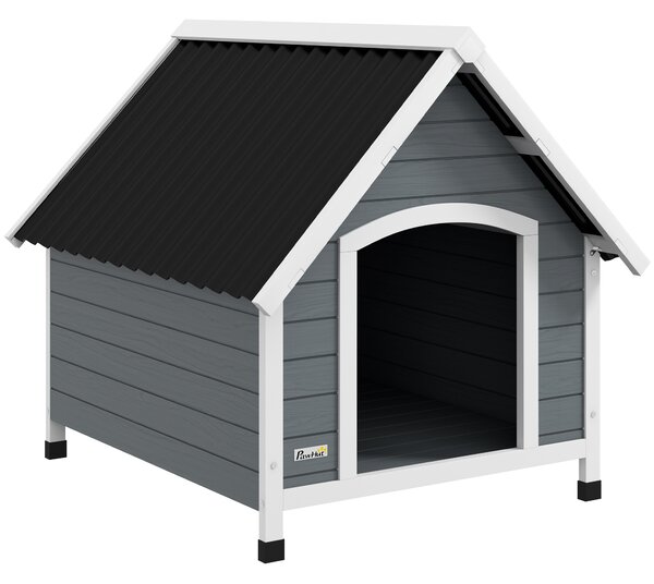 PawHut Cușcă pentru Câini, Casă din Lemn pentru Câini cu Podea Detașabilă, Adăpost pentru Animale de Companie cu Lemn Anticoroziv, 84x99x87 cm, Gri