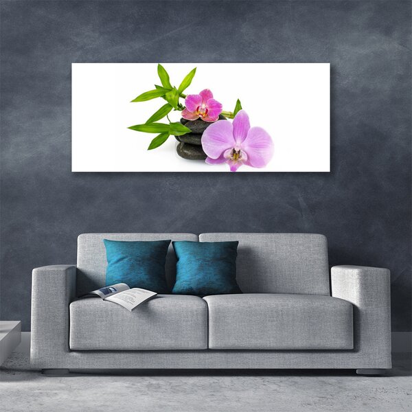 Tablou pe panza canvas Pietrele florale flori roz negru