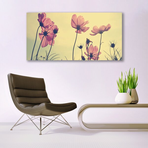Tablou pe sticla Flori roz Floral