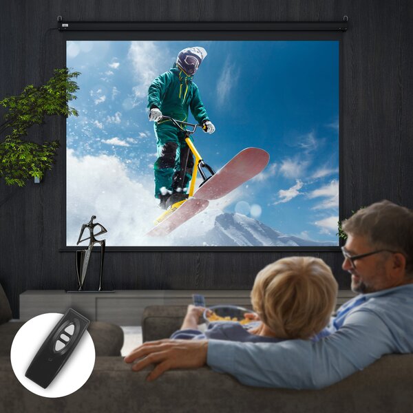 HOMCOM Ecran de Proiecție 120 Inch Format 4:3 Reglabil cu Telecomandă, Ecran de Proiecție Compact, 244x183 cm, Negru | Aosom Romania