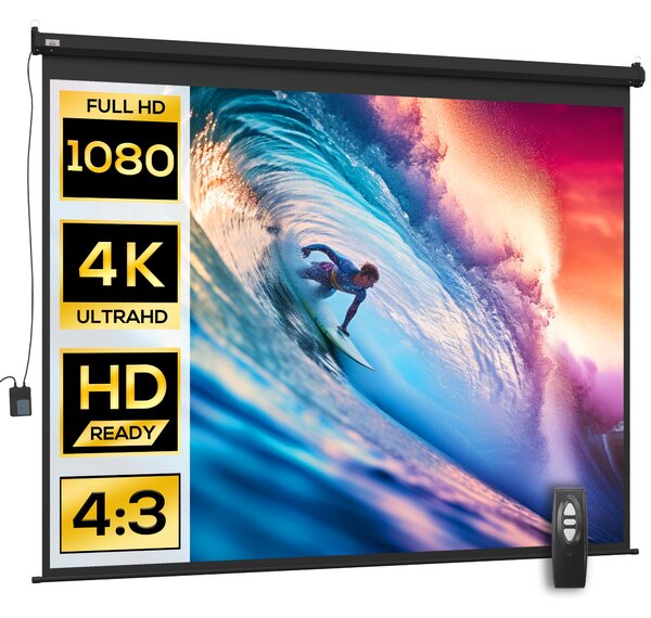 HOMCOM Ecran de Proiecție 120 Inch Format 4:3 Reglabil cu Telecomandă, Ecran de Proiecție Compact, 244x183 cm, Negru | Aosom Romania