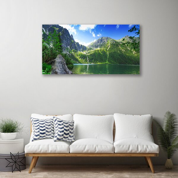 Tablou pe panza canvas Mountain Lake Natura Gri Verde