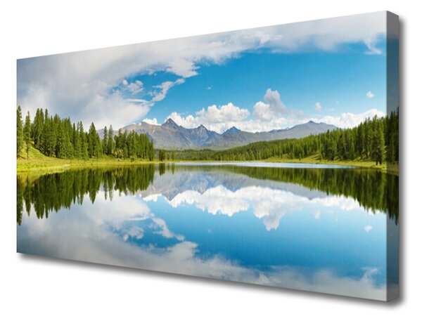 Tablou pe panza canvas Forest Lake Peisaj Verde Albastru