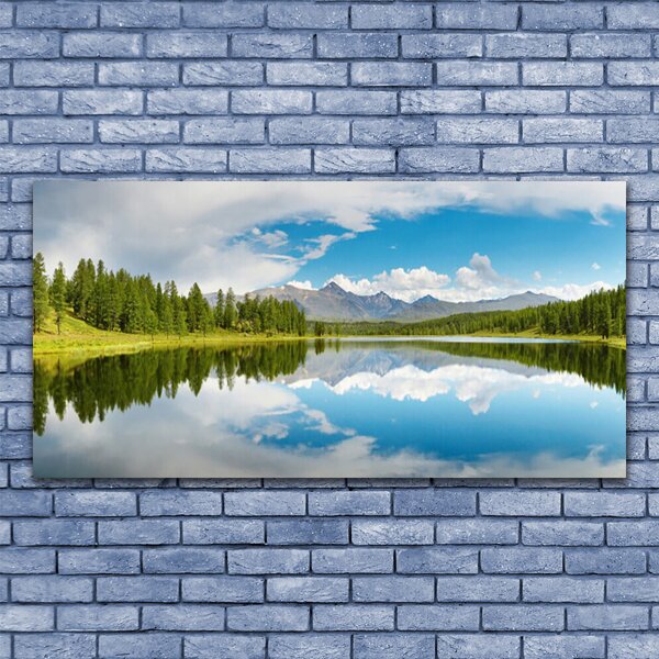 Tablou pe panza canvas Forest Lake Peisaj Verde Albastru