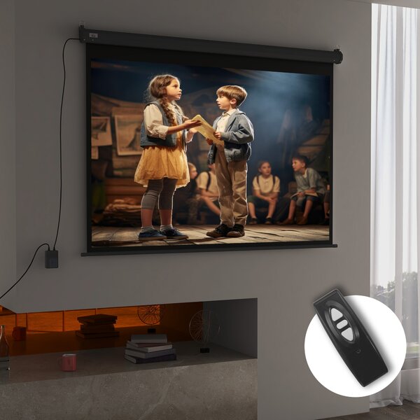 HOMCOM Ecran pentru Proiector de 84 inch, Reglabil cu Telecomandă, Ecran de Proiecție Compact, 171x130 cm, Negru | Aosom Romania