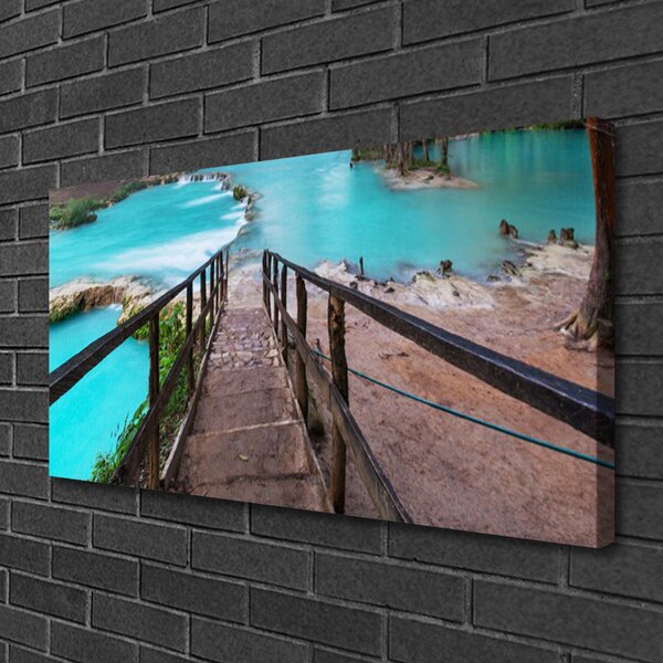 Tablou pe panza canvas Scari Lacul Arhitectura Maro Negru Albastru