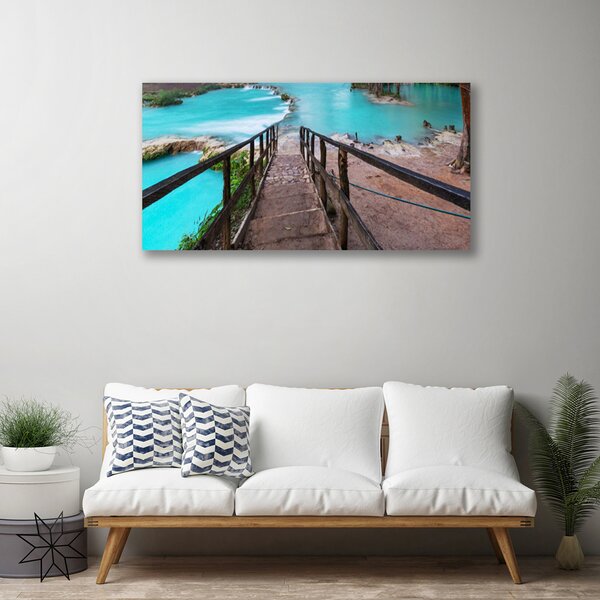 Tablou pe panza canvas Scari Lacul Arhitectura Maro Negru Albastru
