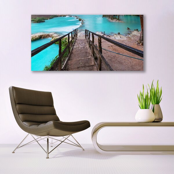 Tablou pe panza canvas Scari Lacul Arhitectura Maro Negru Albastru