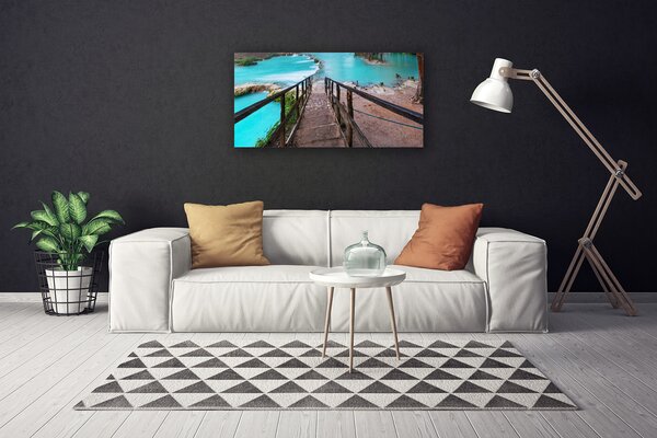 Tablou pe panza canvas Scari Lacul Arhitectura Maro Negru Albastru