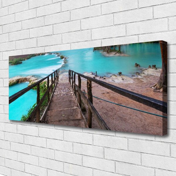 Tablou pe panza canvas Scari Lacul Arhitectura Maro Negru Albastru