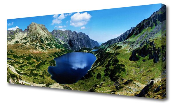 Tablou pe panza canvas Mountain Lake Peisaj Gri Verde Albastru