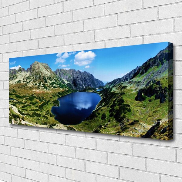 Tablou pe panza canvas Mountain Lake Peisaj Gri Verde Albastru
