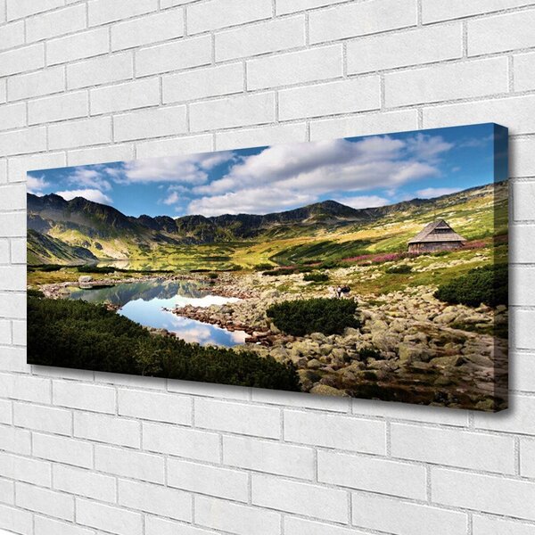 Tablou pe panza canvas Mountain Lake Peisaj Gri Verde Albastru