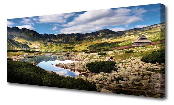Tablou pe panza canvas Mountain Lake Peisaj Gri Verde Albastru