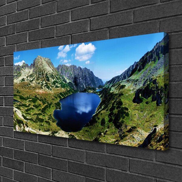 Tablou pe panza canvas Mountain Lake Peisaj Gri Verde Albastru