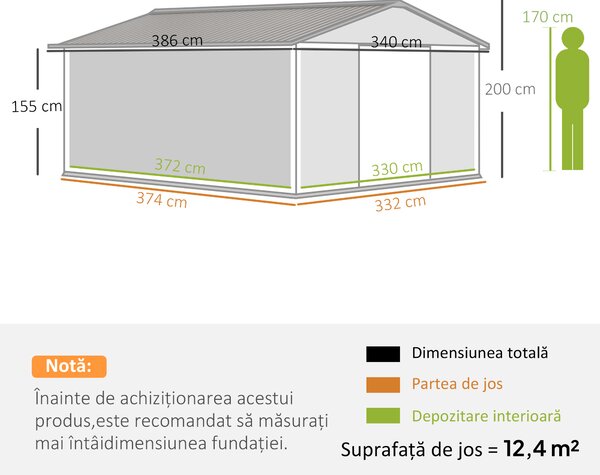 Outsunny Magazie Gradina Unelte din Otel Galvanizat Verde 3.4x3.86m Anti Rugina | Aosom Romania