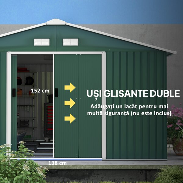 Outsunny Magazie Gradina Unelte din Otel Galvanizat Verde 3.4x3.86m Anti Rugina | Aosom Romania