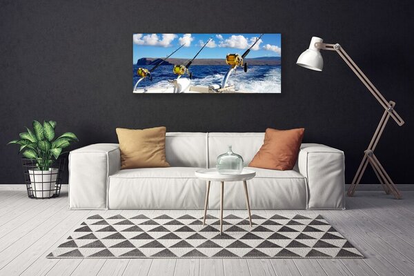Tablou pe panza canvas Peisaj de pescuit maritim Verde Negru Alb Albastru