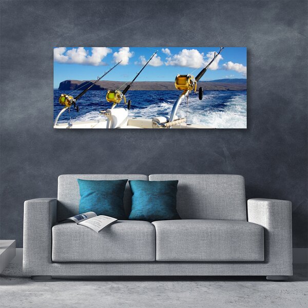 Tablou pe panza canvas Peisaj de pescuit maritim Verde Negru Alb Albastru