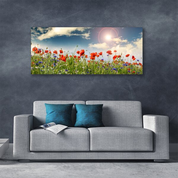 Tablou pe panza canvas Flori Meadow Natura Verde Roșu Violet Alb