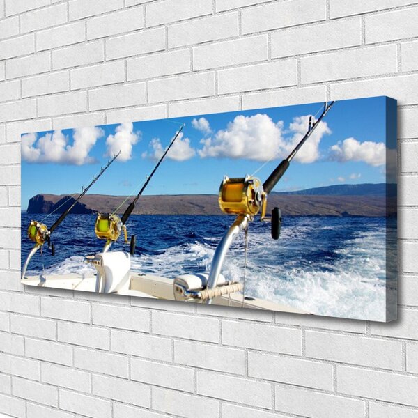 Tablou pe panza canvas Peisaj de pescuit maritim Verde Negru Alb Albastru
