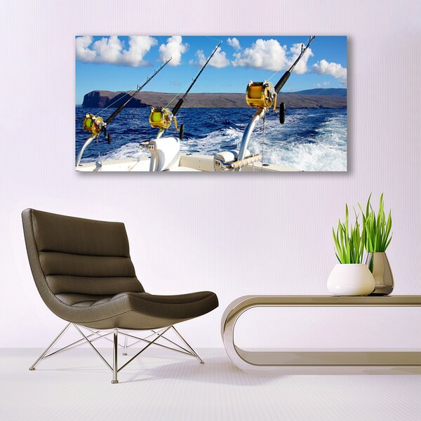 Tablou pe panza canvas Peisaj de pescuit maritim Verde Negru Alb Albastru