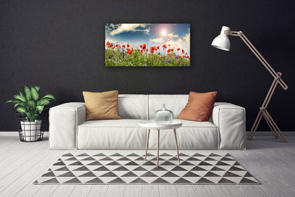 Tablou pe panza canvas Flori Meadow Natura Verde Roșu Violet Alb