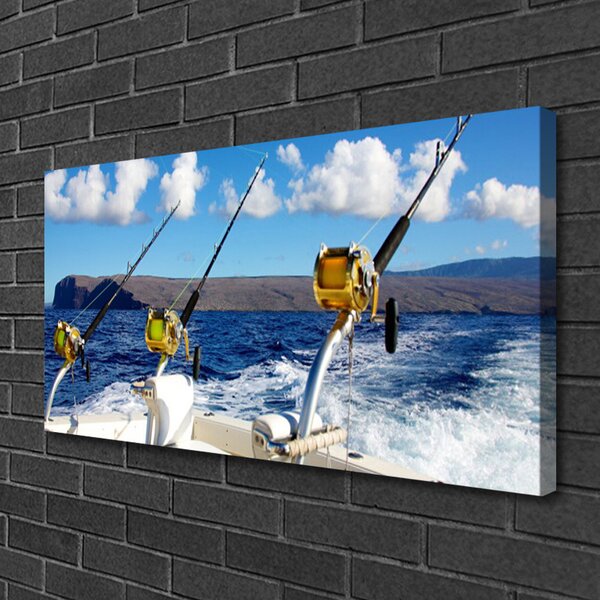 Tablou pe panza canvas Peisaj de pescuit maritim Verde Negru Alb Albastru
