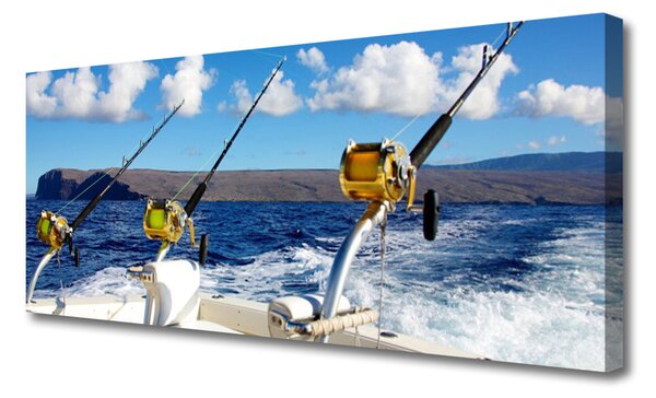 Tablou pe panza canvas Peisaj de pescuit maritim Verde Negru Alb Albastru