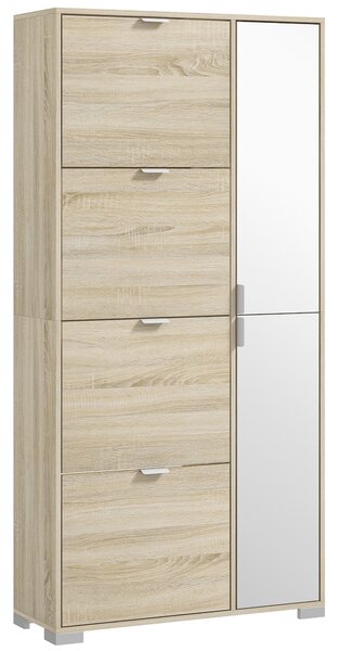 HOMCOM Etajeră pentru Pantofi cu Oglindă, 4 Sertare Rabatabile și 2 Dulapuri, 82x30x168 cm, Culoare Stejar | Aosom Romania