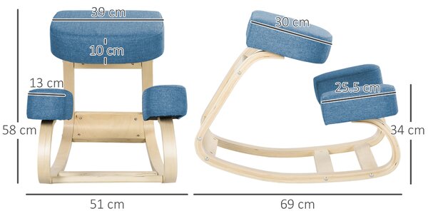 Vinsetto Scaun Ergonomic cu Suport pentru Genunchi din Lemn de Mesteacăn, 51x69x58 cm, Albastru | Aosom Romania