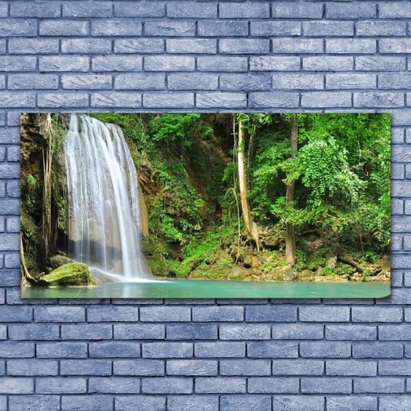 Tablou pe panza canvas Cascada Pădure Natura Alb Albastru Maro Verde