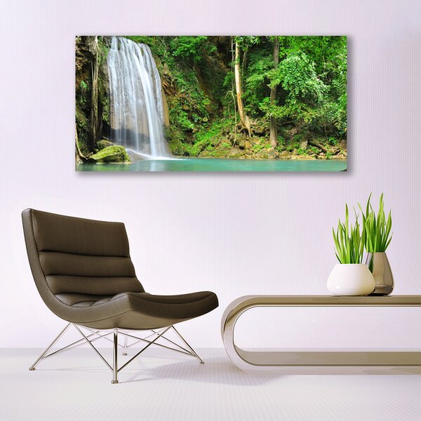 Tablou pe panza canvas Cascada Pădure Natura Alb Albastru Maro Verde