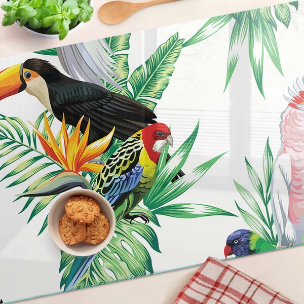 Tocător sticlă Păsări tropicale și frunze