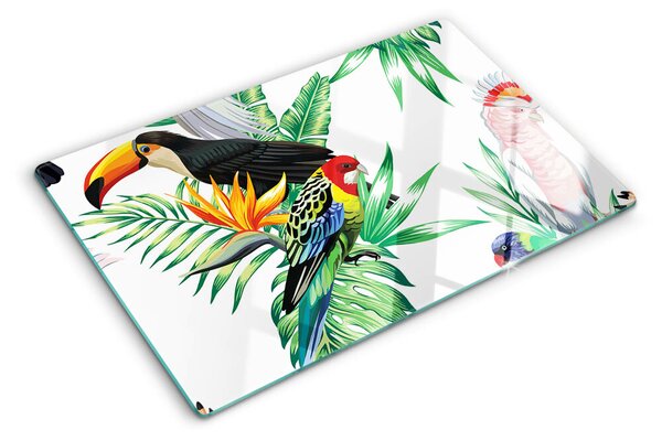 Tocător sticlă Păsări tropicale și frunze