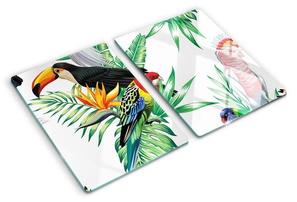 Tocător sticlă Păsări tropicale și frunze