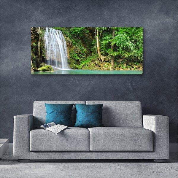 Tablou pe panza canvas Cascada Pădure Natura Alb Albastru Maro Verde