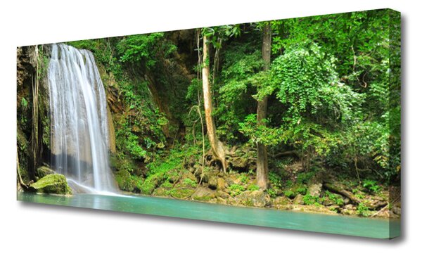 Tablou pe panza canvas Cascada Pădure Natura Alb Albastru Maro Verde