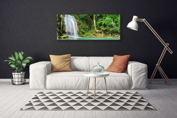 Tablou pe panza canvas Cascada Pădure Natura Alb Albastru Maro Verde