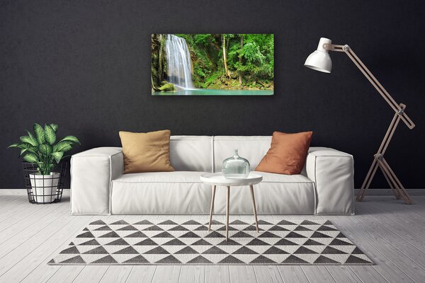 Tablou pe panza canvas Cascada Pădure Natura Alb Albastru Maro Verde