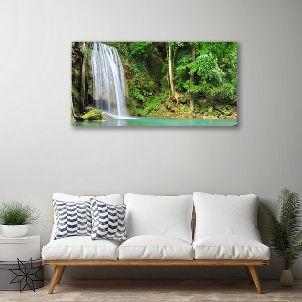 Tablou pe panza canvas Cascada Pădure Natura Alb Albastru Maro Verde