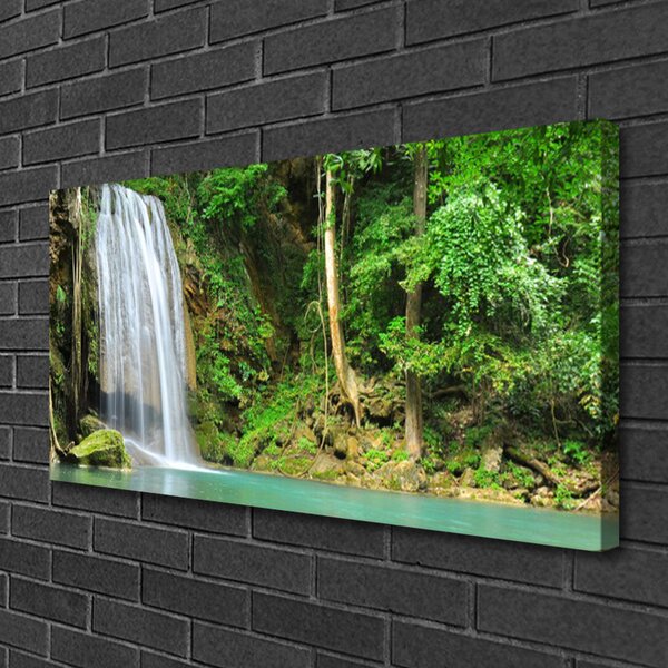 Tablou pe panza canvas Cascada Pădure Natura Alb Albastru Maro Verde
