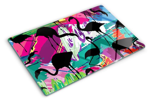 Tocător sticlă Flamingo pe un fundal colorat