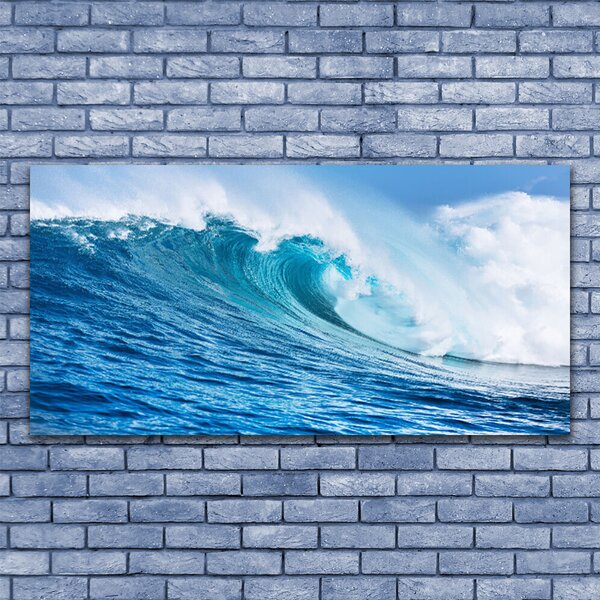 Tablou pe sticla Wave Natura Albastru Alb
