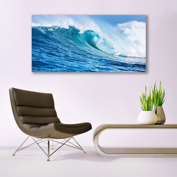 Tablou pe sticla Wave Natura Albastru Alb